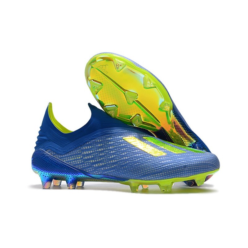 Botas De Futbol Hombre Adidas X 18+ para Azul Verde – botas de futbol de futbol sin cordones
